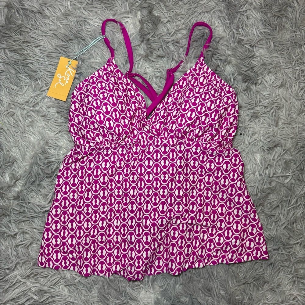 NWT Kona Sol Abstract Print Tankini - Purple & White Size Medium